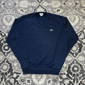 Vintage 80s Orlon Acrylic Izod Lacoste V-neck Navy Sweater Size Mens Medium
